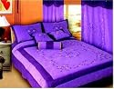 7pc Purple Micro Suede with ribbon emb comforter bedding set, Queen