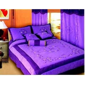 Purple King Luxioury 7pc Micro Suede with Ribbon Embroidery Bed in a Bag Comforter Set