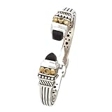 14K Yellow Gold and Sterling Silver with Onyx and Peridot Cuff