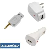  : 2-in-1 Sync & Charge USB Adapter + USB Car Charger + USB Home Travel Charger for Apple iPod Shuffle 4GB 3rd Generation