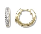 14k Yellow Gold Bead Set Diamond (.05 ctw) Hoop Earrings with Safety Lock)