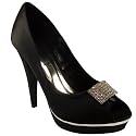 Womens Satin Diamante Front Brooch Sandals