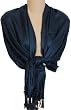 Navy Blue Fringed Evening Wrap Shawl Pashmina for Prom Wedding Formal