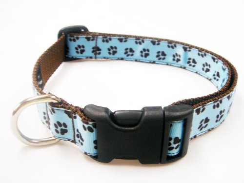 Large Blue/Brown Puppy Paws Dog Collar: 1