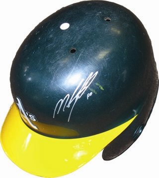 Miguel Tejada Autographed/Hand Signed Game Used Oakland As Batting Helmet