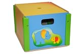 Holz SPIELZEUGKISTE 39 cm * 31 cm groß mit Deckel – Elefanten bunt SPIELZEUGTRUHE TRUHE BOX KISTE für SPIELZEUG Aufbewahrungsbox Junge Kind Kinder Jungen Mädchen Holzkiste stapelbar Tier Tiere grün blau gelb Elefant