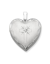 Sterling Silver 24mm W/ Diamond Cross Design Family Heart Locket