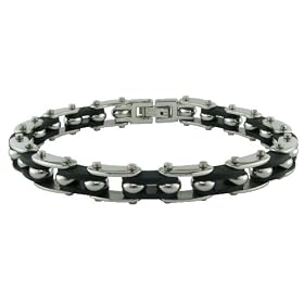 Stainless Steel Men's Bracelet w/ Rubber, 8.25''