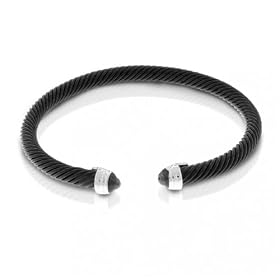 Bling Jewelry Designer Inspired Gold Plated Black Enamel CZ 5MM Cable Bangle