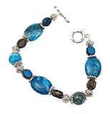Bracelet - B42 - Handmade Genuine Chrysocolla Gemstone and Fire-Polished Beads - Oval Semi Precious Stone and Silver Tone Metal Beads ~ Toggle Closure