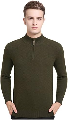 Wiboy Men's Solid Color Mink Cashmere Half Collar Sweater Knitwear Size M Army Green