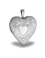 Sterling Silver Butterfly Heart Locket 3/4 inch x 3/4 inch