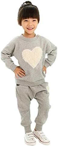 Urparcel Girls Hoodie Sweatshirts Long Sleeve Tops Pants Heart Outfits Homewear