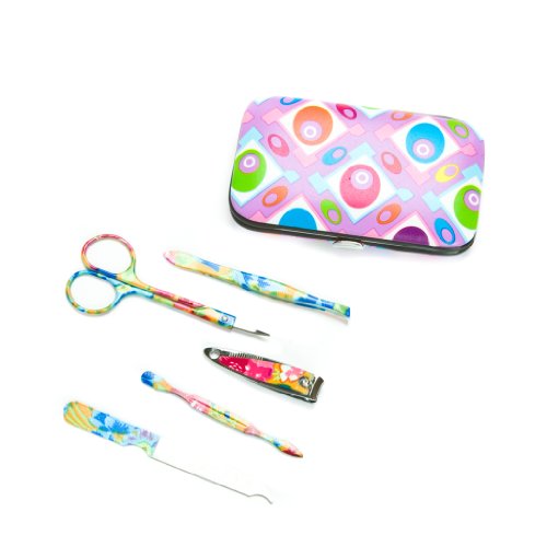 Purple Circle Manicure Set with Tools and Case