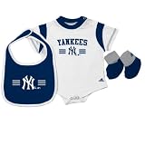 MLB Unisex Infant/Toddler New York Yankees Bib and Bootie Set, White, Medium (18 months)