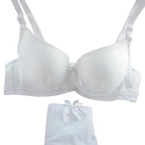 ROPALIA Womens Sexy Satin Print Bow Lace Embroidery Push Up Bra Panties Sets
