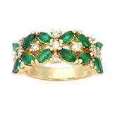 14K Marquise Emerald & Diamond Floral Band