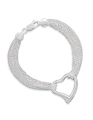 Sterling Silver 7.5 Inch 4 Strand/Polished 23mm Open Heart Center Bracelet