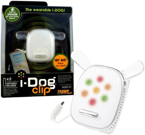 Hasbro Year 2008 Tiger Electronics i-Dog Series Mini Speaker : i-Dog Clip - The Wearable i-Dog with Built-in-Clip for Tunes and Light Flashing to the Beat of Your Music (Music Player Sold Separately)