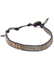 M. Cohen Handmade Designs Large Brass Thai Tube Beads on Colored Leather Bracelet