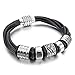 INBLUE Black Genuine Leather Bracelet Bangle Cuff Band for Men Women Boys girls Braided Rope Stainless Steel Magnetic Clasp Handmade Jewelry Friendship Best Friend Gift