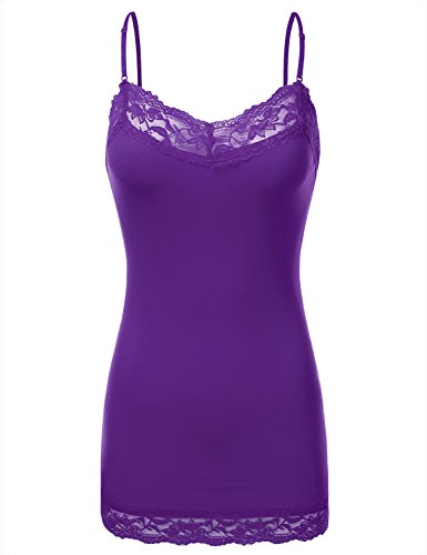JJ Perfection Women's Adjustable Spaghetti Strap Lace Trim Cami Tunic Tank Top PURPLE XL