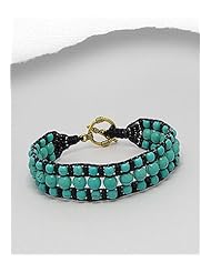 Cotton Waxed Thread Turquoise Bracelet In Brass
