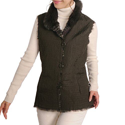 ラビットファー ＆ ポリエステル リバーシブル ベスト 撥水加工 レディース