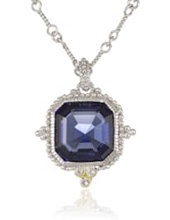 Judith Ripka "Estate" Estate Ascher Cut Stone Blue Sapphire Pendant Necklace