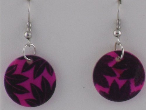 Pink Polished Leaf Design Earrings
