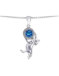 Original Star K (tm) Cat Lover Pendant with December Birthstone Simulated Blue Topaz in 925 Sterling Silver