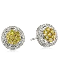18k Gold Plated 10k White Gold Yellow and White Diamond Cluster Earrings (1 cttw, I-J Color, I3 Clarity)