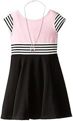 Girls Polyester/Spandex/Knit Striped Print  Lace  Dress With Rhinestones