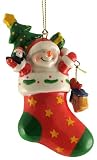 Porcelain Glazed Snowman In Stocking Christmas Ornament