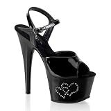Pleaser Shoes Women's ADORE-709RE-2, 6 1/2'' Stiletto Heel Ankle Strap Platform Sandal W/Rhinestone-Embedded Double Hearts Lettering.