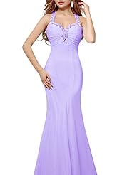 Sexy Sweetheart Chiffon/Satin Beaded Open-Back Halter Sleeveless Sheath Evening Dress/Prom Dress 
