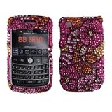SPARKLING PINK WITH HOT PINK HAWAIIAN FLOWER FULL DIAMOND RHINESTONE SNAP ON HARD SKIN SHELL PROTECTOR COVER CASE FOR BLACKBERRY CURVE 8520 8530
