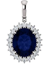 18K White Gold 12.00x10.00mm Oval Cut Chatham Created Sapphire and Diamond Pendant -- LIFETIME WARRANTY