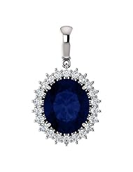 14K White Gold 12.00x10.00mm Oval Cut Chatham Created Sapphire and Diamond Pendant -- LIFETIME WARRANTY