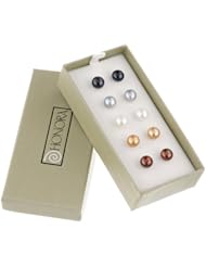 Honora Stainless Steel Lynx Set of 5 Button Stud Earrings