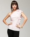 Silk Flutter One Shoulder Top - BLUSH BABY (L)