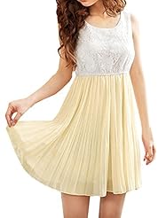 Summer Scoop Neck Above the Knee Sleeveless Tank Chiffon/Polyester Lace Pleated  Dress