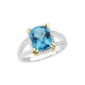 14K Yellow Gold and Sterling Silver 4 ct. Swiss Blue Topaz Ring by