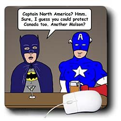  Rich Diesslins Funny General Cartoons - Super Hero Parody with Batman and Captain America at the bar - Mouse Pads