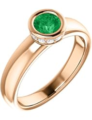 18K Rose Gold 5.00mm Round Cut Emerald and Diamond Ring -- LIFETIME WARRANTY