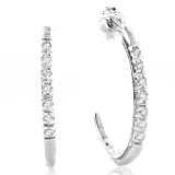 10K White Gold Accented Semi-Hoop Diamond Earrings