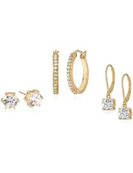Sterling Silver Simulated Diamond Set of Three Lever Back, Hoop and Studs