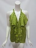 Love Shop womens penelope kiwi green silk ruffled halter top S/M