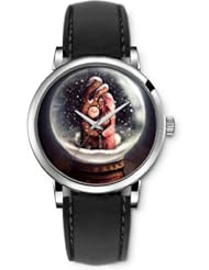 SPRAWL Aanalog Fashion Series Silver Ladies Watches of Genuine Black Leather Strap,Unique Wrist Watch for Women Girls Designed with Lovers inside a crystal ball
