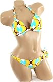 Sexy Cute Juniors Bathing Suit Gold Jeweled Multi Color Halter Top 2 pc Bikini Set Swimsuit